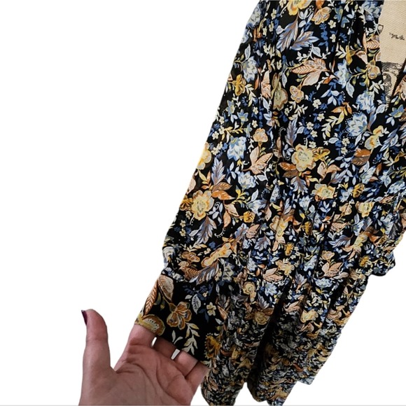 Lucky Brand Floral Print Maxi Dress Long Sleeve Ruffle Neckline Bohemian Style - Picture 6 of 10